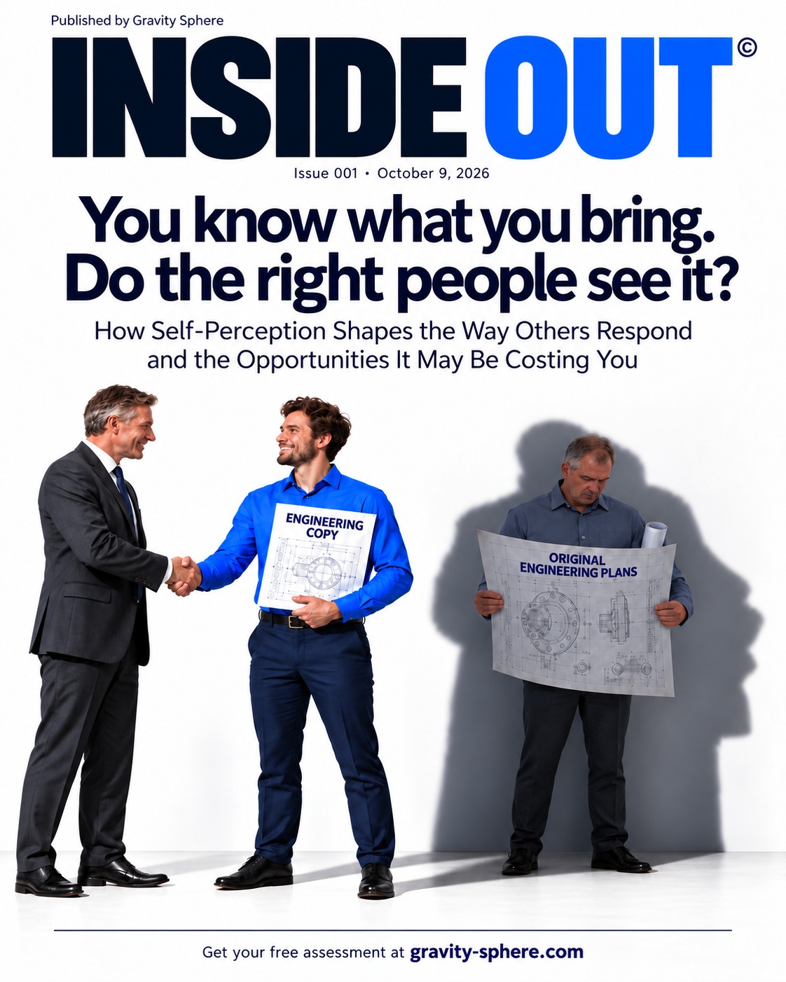 Inside Out, Issue 001, October 9, 2026. You know what you bring. Do the right people see it? An engineer is overlooked while someone else receives recognition.