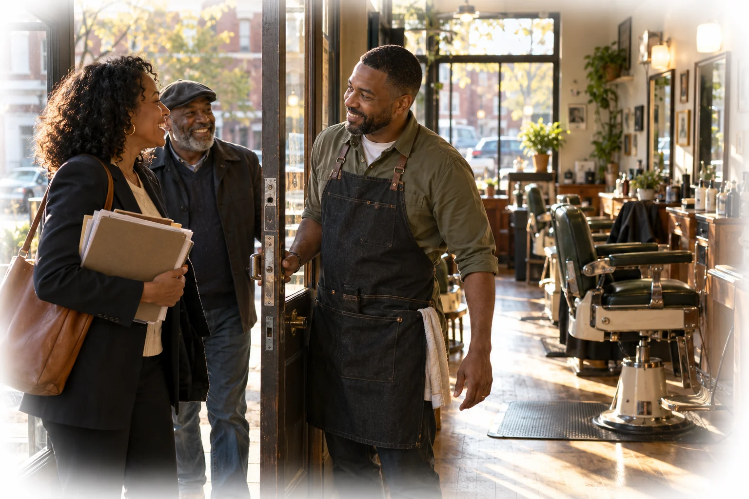 Ray welcomes visitors into his own barbershop.